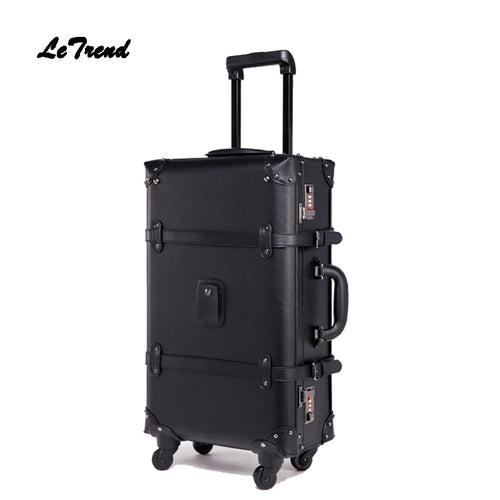 LeTrend Retro Rolling Luggage Spinner Vintage Leather Suitcase Wheel Trolley Women Travel Bag Men Trunk Student Carry On Luggage